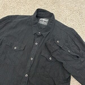 Skully Pearl Snap Front Shirt Size Medium Black Pinstripe Western Cowboy Mens